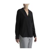 V-hals zijden crêpe de Chine blouse Peserico , Black , Dames