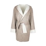 Beige Wollen Jas met Capuchon Made in Italia , Beige , Dames