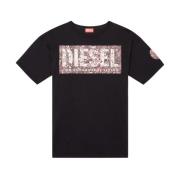 Zwarte T-Adjust-R22 T-shirt met Logo Diesel , Black , Heren