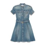 Blauwe Denim Overhemdjurk Uitlopend Alexander McQueen , Blue , Dames