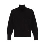 Zwarte Wollen Gebreide Mock Neck Sweater Herno , Black , Dames