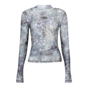 Galaxy Print Hoge Hals Top Diesel , Blue , Dames