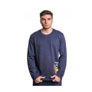 Blauwe Katoenmix Sweatshirt met Geribbelde Ronde Hals en Lange Mouwen ...