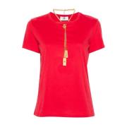 Katoenen T-shirt met Cut-Out Design Elisabetta Franchi , Red , Dames