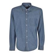 Blauwe Chambray Button-Up Overhemd Aspesi , Blue , Heren