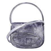 Crossbody tas van glitterstof met D metalen plaat Diesel , Blue , Dame...