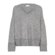 Grijs Melange Gebreide Pullover Trui Kaffe , Gray , Dames