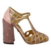 Kristallen Leren Pumps in Rosgoud Dolce & Gabbana , Yellow , Dames