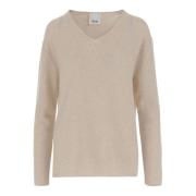 Kasjmier V-hals Pullover Licht Beige Allude , Beige , Dames