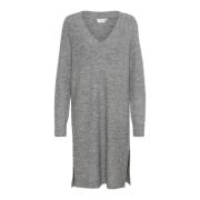 Grijze Melange Gebreide Jurk met V-Hals Kaffe , Gray , Dames