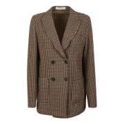 Houndstooth Wol Blazer Dubbel-Breasted Massimo Alba , Green , Dames