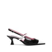 Zwart Wit Leren Pumps Enkelband Carel , Black , Dames