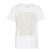 Grafische Tee Top Krijt Kaffe , White , Dames