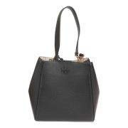 Zwarte gehamerde leren tas met magnetische knoop Tory Burch , Black , ...