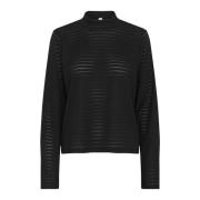 Gestreepte Longsleeve Hoge Hals Top Kaffe , Black , Dames