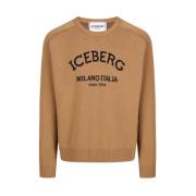 Trui met ronde hals en logo Iceberg , Brown , Heren