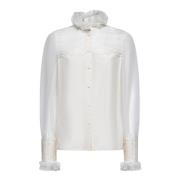 Organza Kant Ruches Pofmouw Blouse Valentino , White , Dames