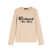 Lange mouw logo print T-shirt Max Mara Weekend , Beige , Dames