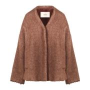 Wol en Mohair V-hals Jas Jucca , Brown , Dames