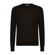 Zwarte Lichtgewicht Crewneck Sweaters Dolce & Gabbana , Black , Heren