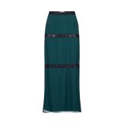 Zijden chiffon rok met koele wollen details Iceberg , Green , Dames