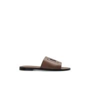 Leren slippers met logo Dolce & Gabbana , Brown , Heren