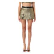 Gouden Metallic Jacquard Skort met Riem Self Portrait , Yellow , Dames