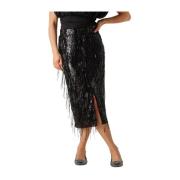 Zwarte Pailletten Rok Met Franjes Co'Couture , Black , Dames