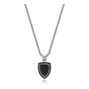 Silver Necklace with Black Onyx Shield Pendant Nialaya , Gray , Heren