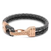 Men's Grey Leather Bracelet with Rose Gold Bali Clasp Lock Nialaya , Y...