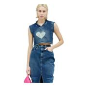 Mermaid Denim Top met Distressed Heart Reward If Found , Blue , Dames