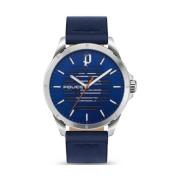 Blauw Leren Band Quartz Analoog Horloge Police , Blue , Heren