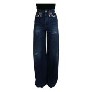 Blauwe Versierde Rechte Denim Jeans Dolce & Gabbana , Blue , Dames