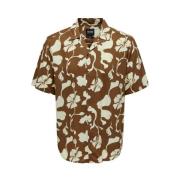 Korte Mouw Viscose Shirt Collectie Only & Sons , Brown , Heren