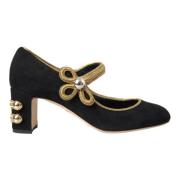 Zwarte Suède Gouden Mary Janes Hakken Dolce & Gabbana , Black , Dames