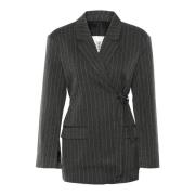 Grijze Gestreepte Blazer Jas Karen by Simonsen , Black , Dames