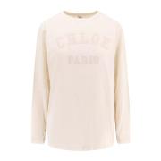 Logo Katoenen T-Shirt Korte Mouw Chloé , Beige , Dames