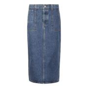 Denim Midi Rok met Zakken en Split Khaite , Blue , Dames