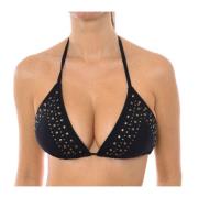 Studded Triangle Halter Bikini Top Michael Kors , Black , Dames