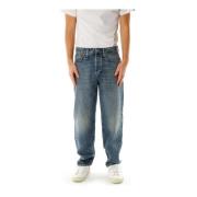 Relaxed Tapered Fit Mid Waist Jeans Denham , Blue , Heren