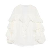 Witte Sweater met V-Hals en Ruches Zimmermann , White , Dames