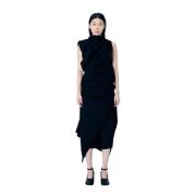 Wol Gedrapeerde Maxi Jurk Issey Miyake , Black , Dames