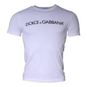 Wit Logo Print Crew Neck T-shirt Dolce & Gabbana , White , Heren