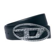 Kristallen Gesp Leren Riem Diesel , Black , Dames