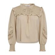 Smock Blouse met Pofmouwen Co'Couture , Beige , Dames