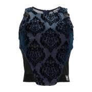 Blauwe Denim Top met Barok Detail Versace Jeans Couture , Blue , Dames