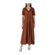 Bruine Linnen Jurk Dames Lente/Zomer Collectie b.young , Brown , Dames