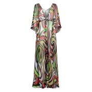 Zijden V-hals Gewaad met Logoprint Emilio Pucci , Multicolor , Dames