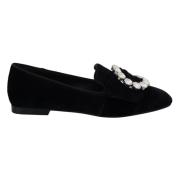 Chique Fluwelen Loafers met Kristalversieringen Dolce & Gabbana , Blac...