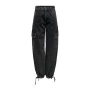 Zwarte Baggy Katoenen Jeans Vrouwen Only , Black , Dames